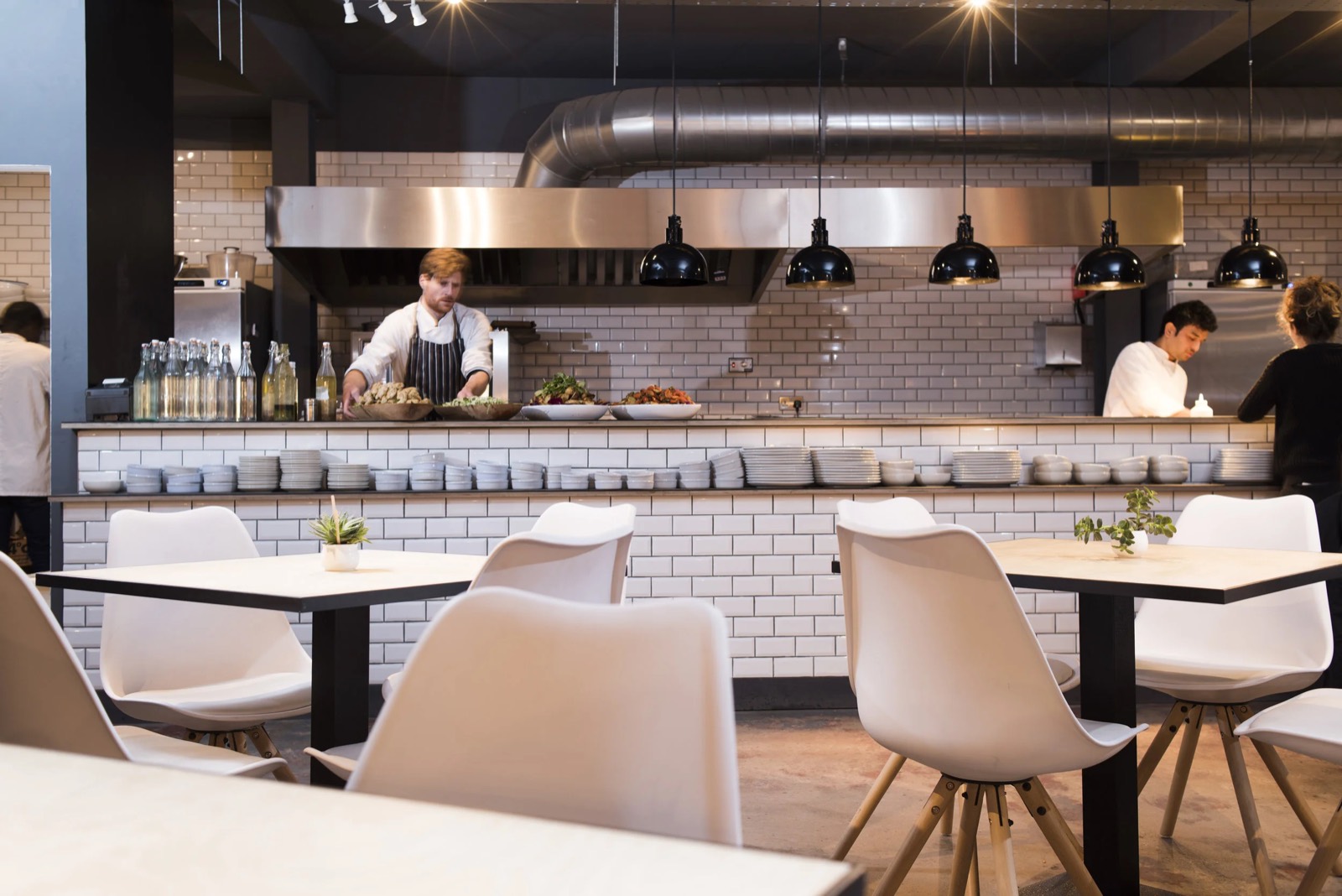 The counter and open kitchen