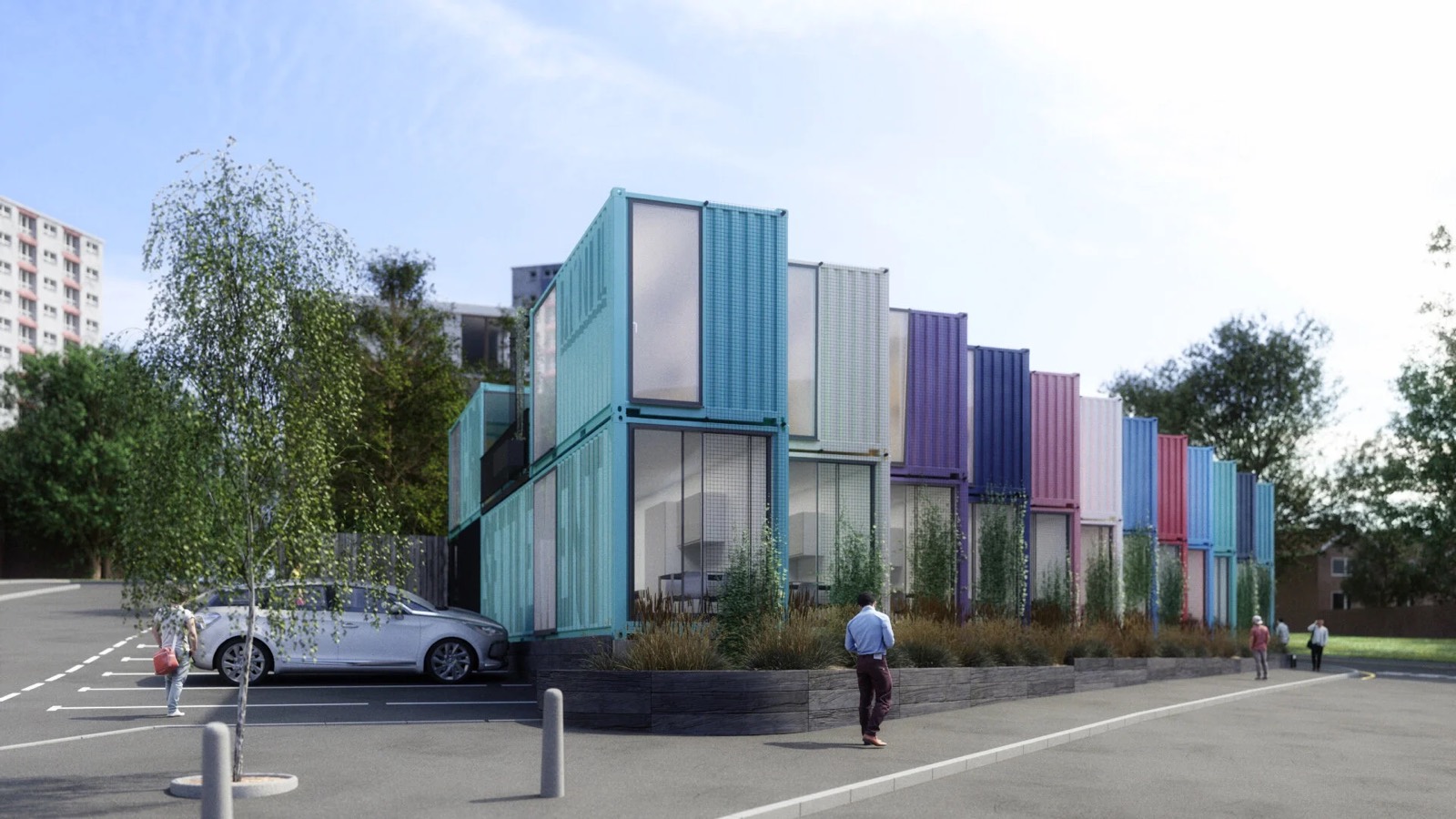The units from the street, rendered view
