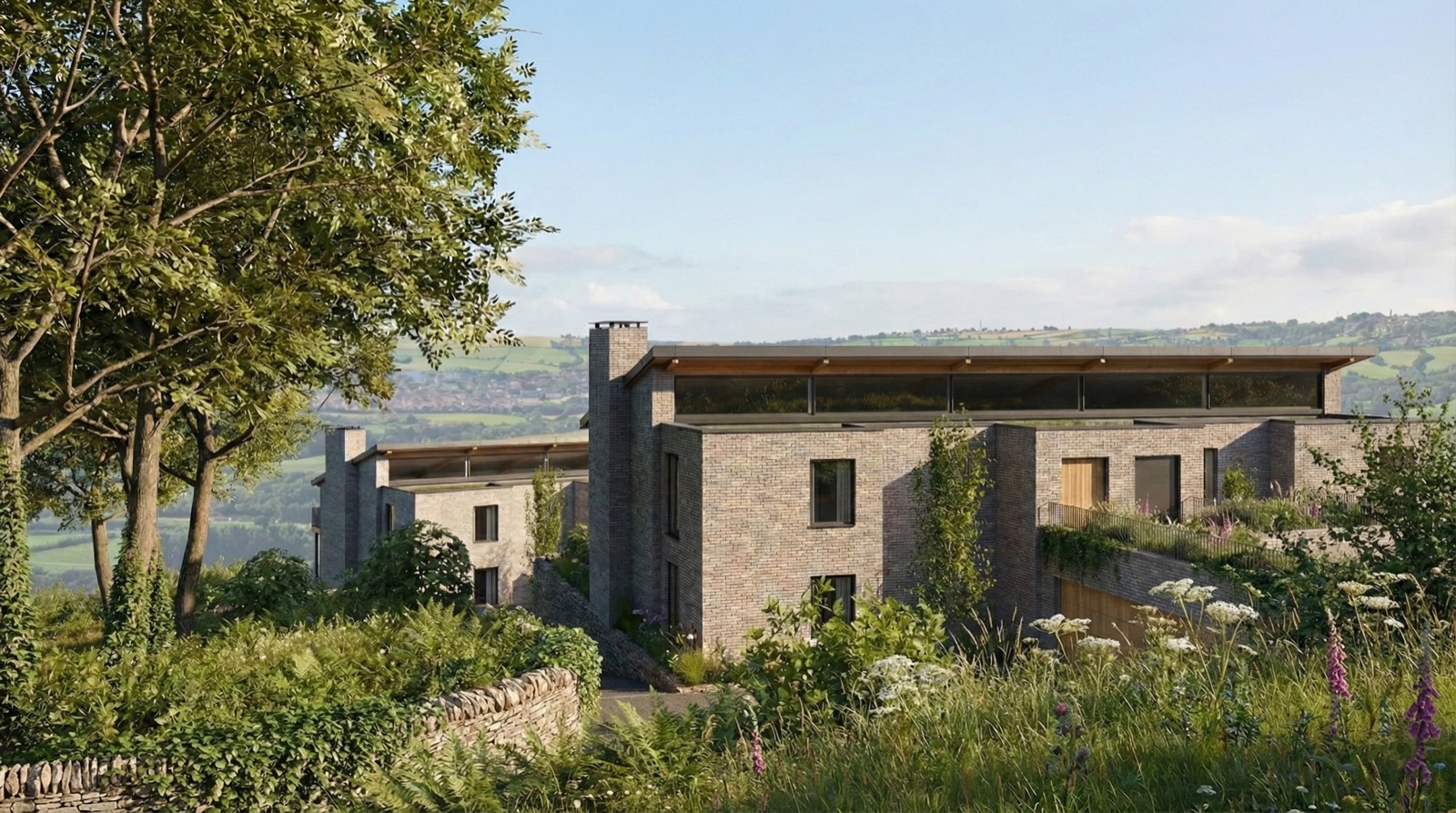 The houses stepped into the hillside among the trees, rendered view