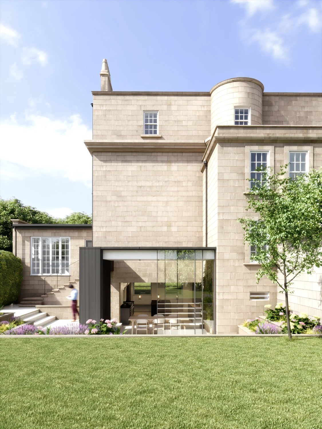 The house at dusk, rendered view