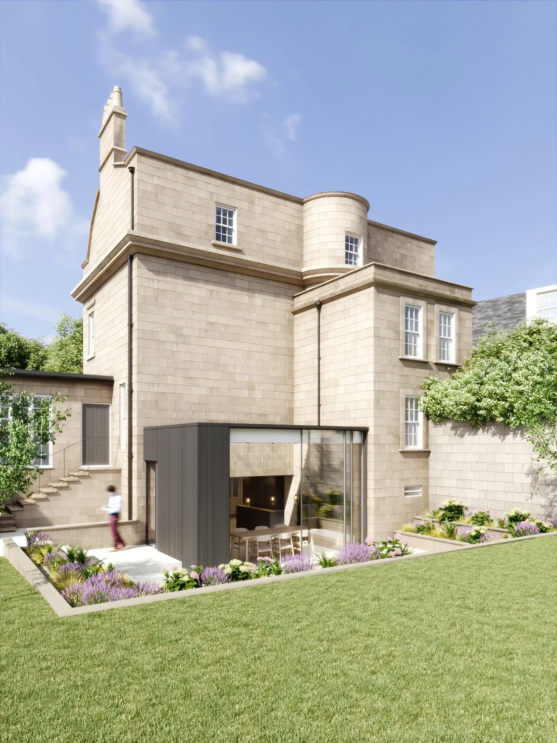 The street elevation, rendered view