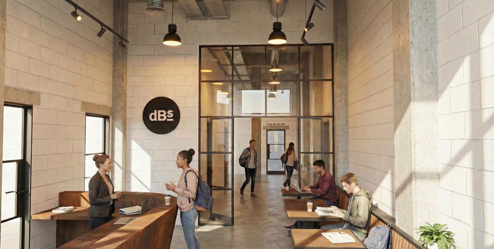 The reception in timber and glass, rendered view