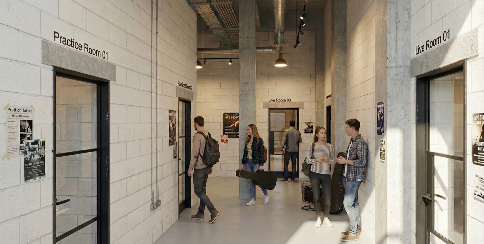 The hallway between the mirrored boxes, rendered view