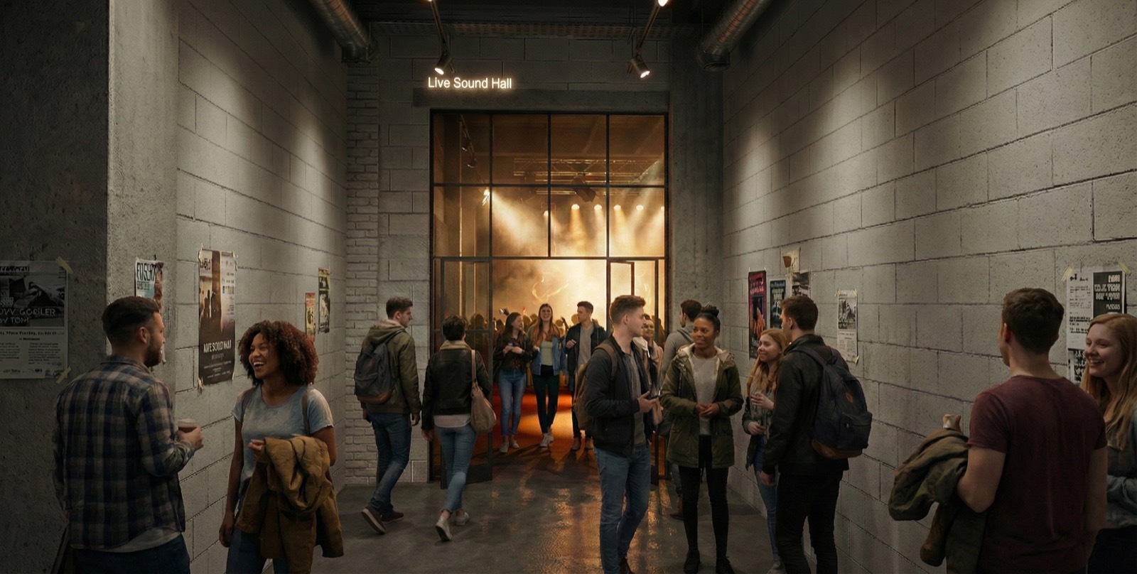 The route through to the live sound hall, rendered view