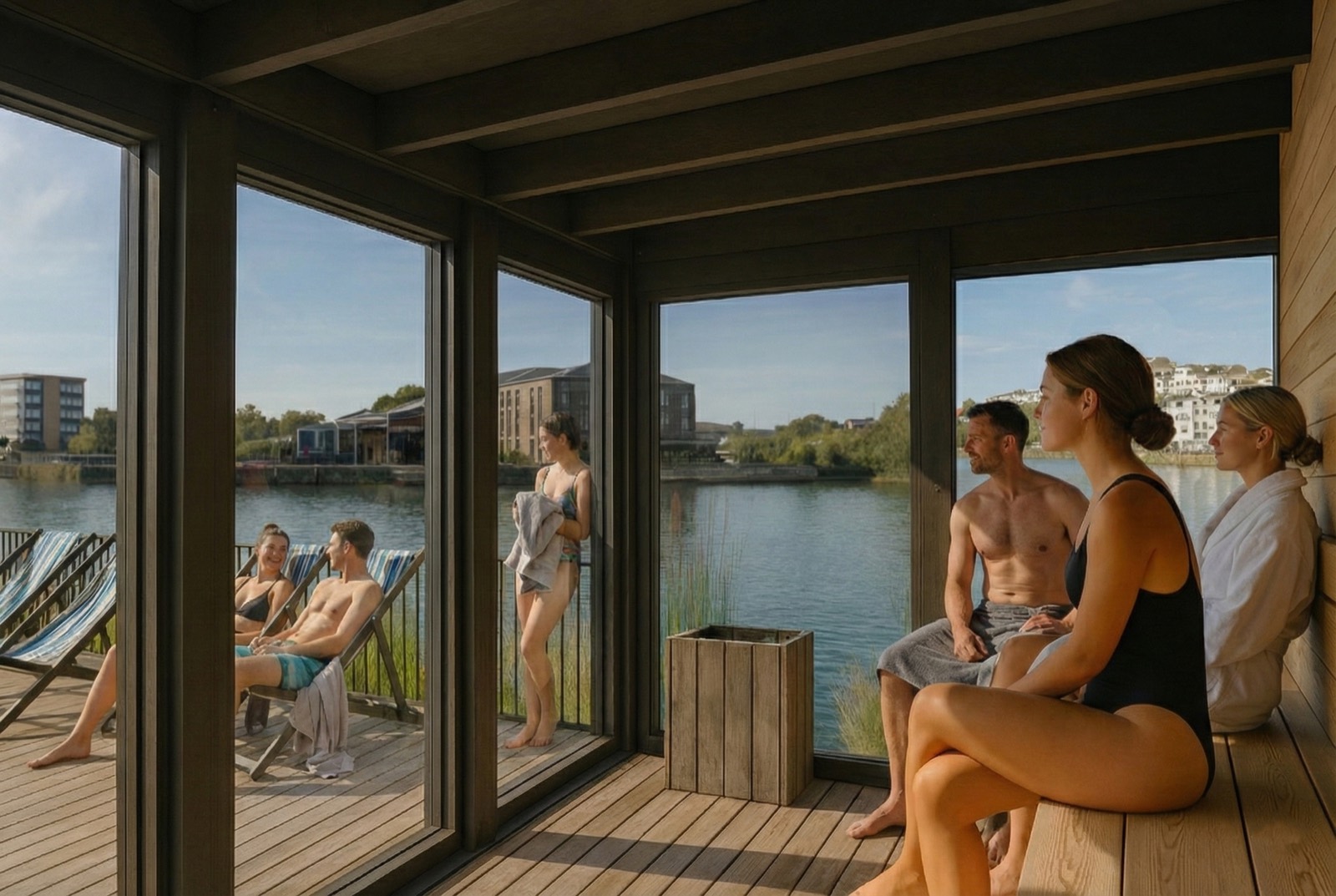 The small sauna looking over the harbour, rendered view