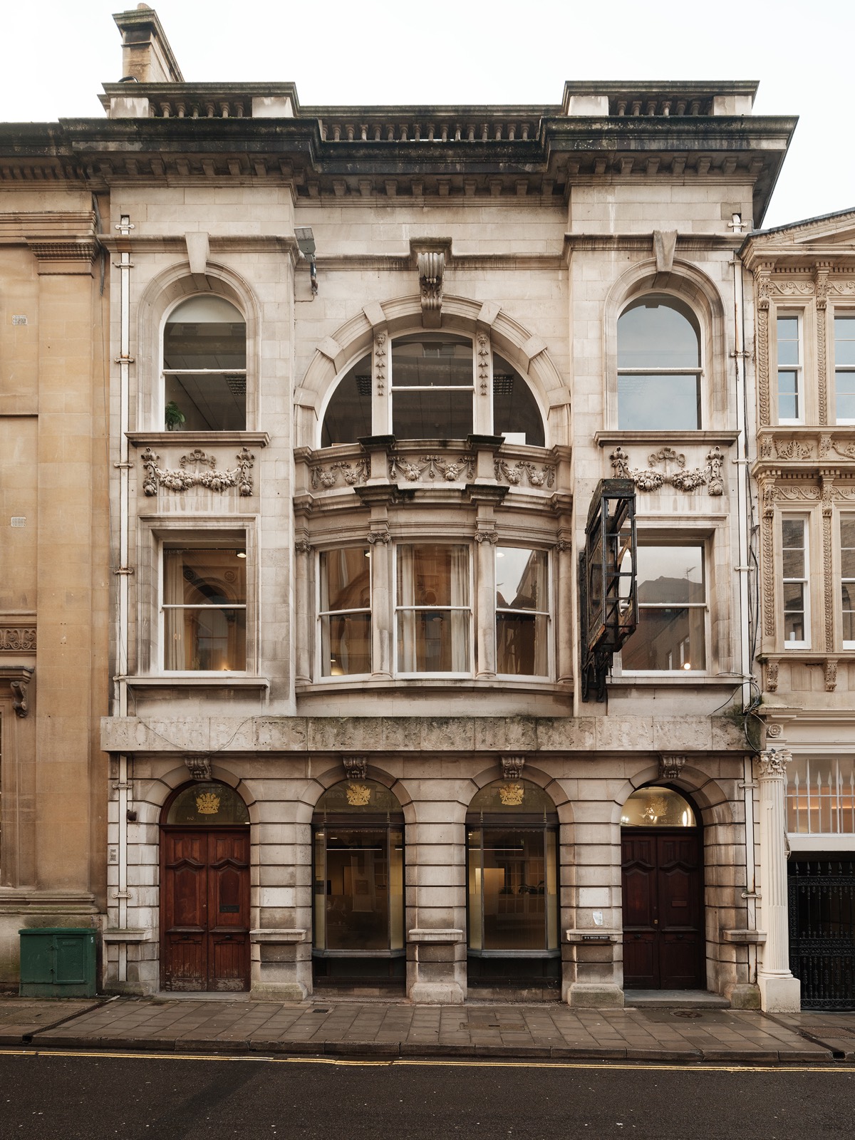 The listed stone front of the chambers on Broad Street