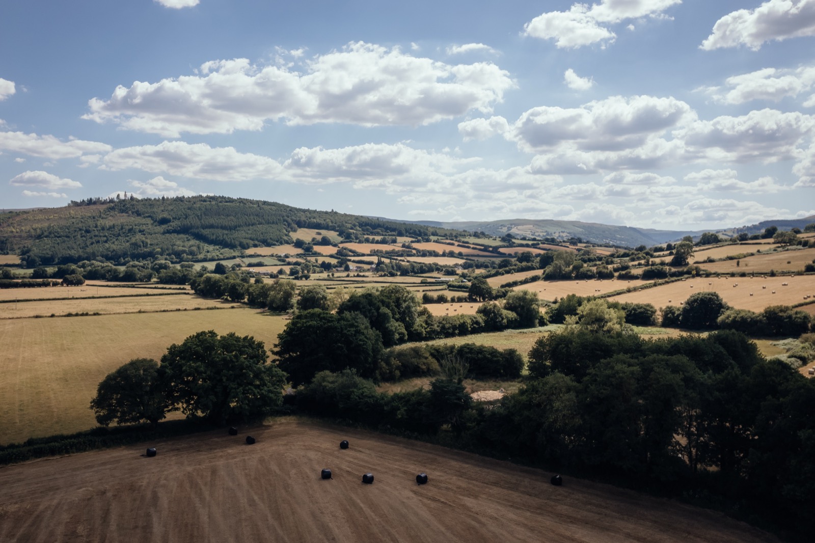 The Cwmdu valley landscape around the mill, seen from above
