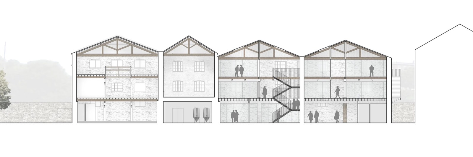 Sections through the warehouses as proposed