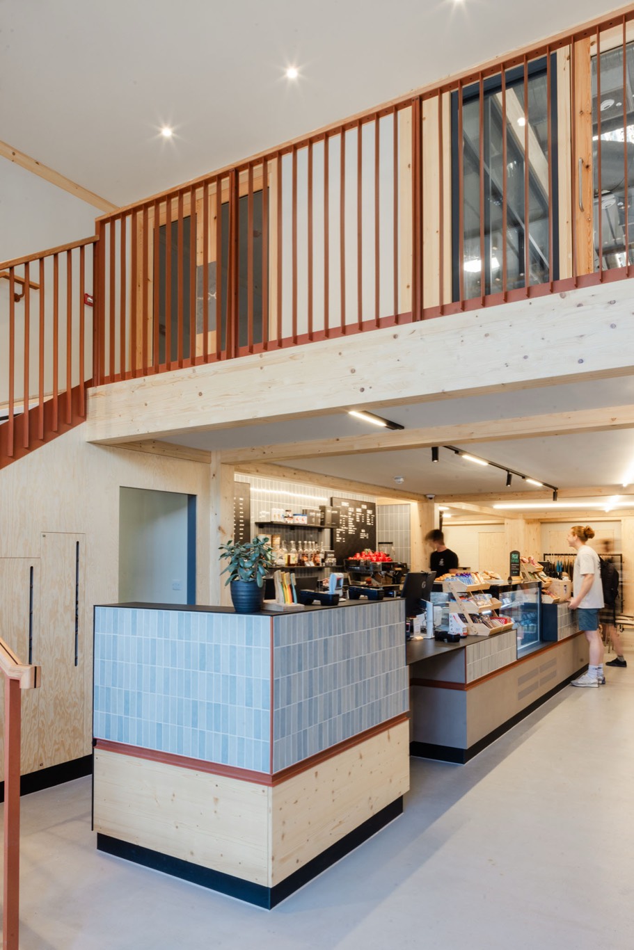 The cafe counter beneath the mezzanine