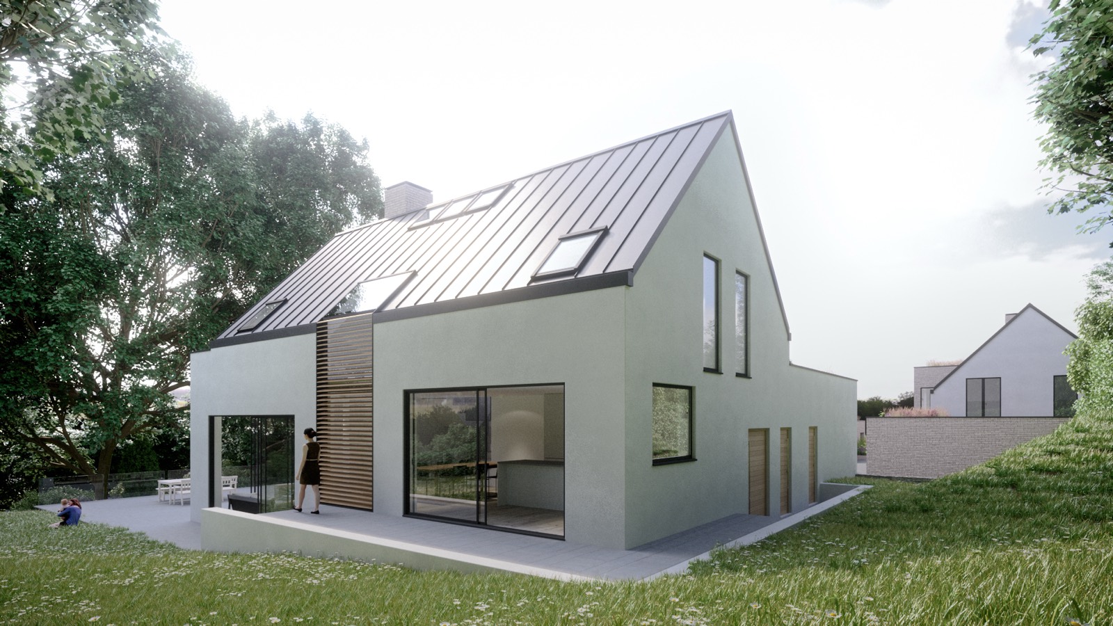A house gable with its rooflight, rendered view