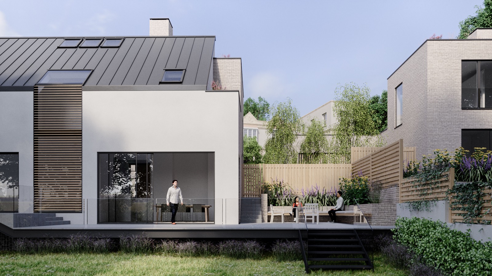The courtyard between houses, rendered view