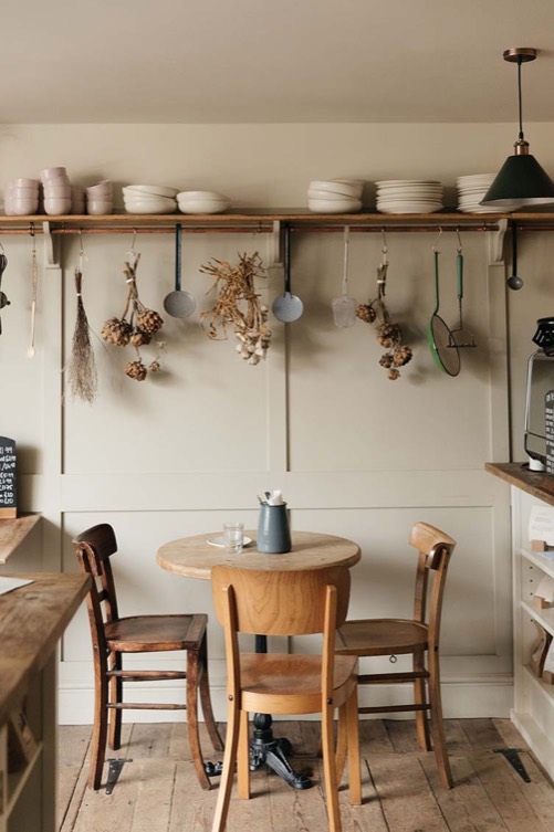 Open shelving with crockery and dry goods