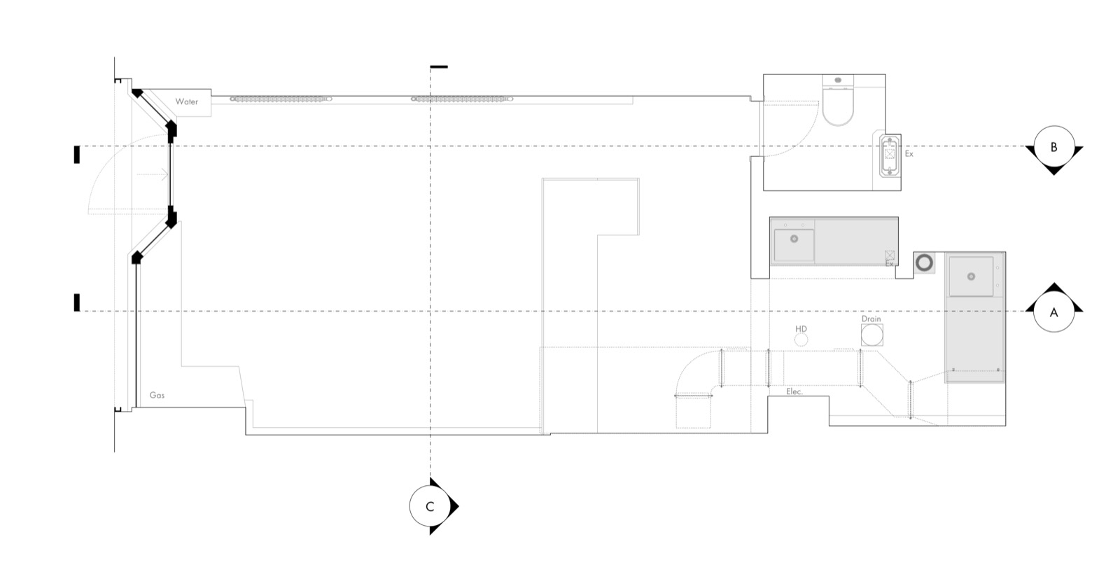 The existing layout of the unit